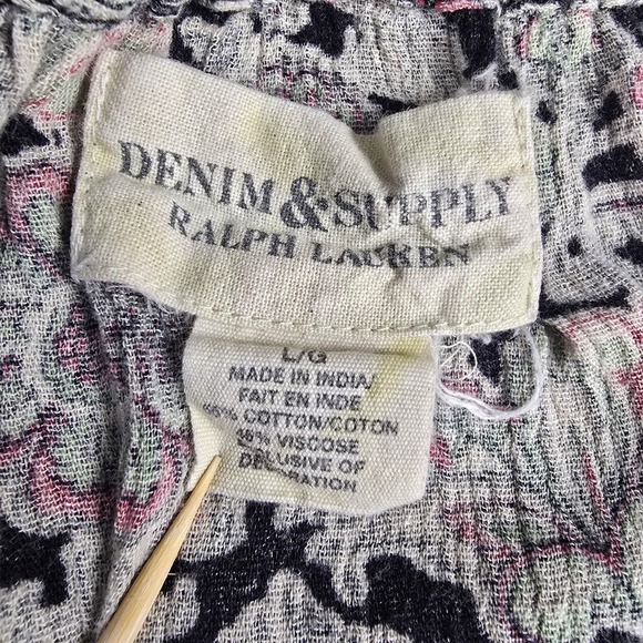 Vintage Denim & Supply Ralph Lauren Dress Womens Large Boho Chic Peasant Floral - Picture 3 of 12